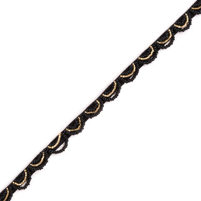 Black and Gold Beaded Scalloped Trim - 0.5