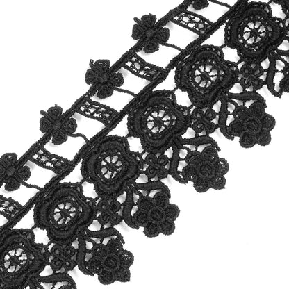 Black Floral Venise Lace Trim - 3" Detail