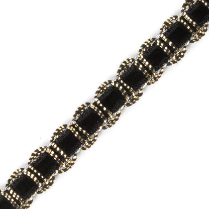 Gold Braid Around Black Velvet Trimming - 0.25" Detail