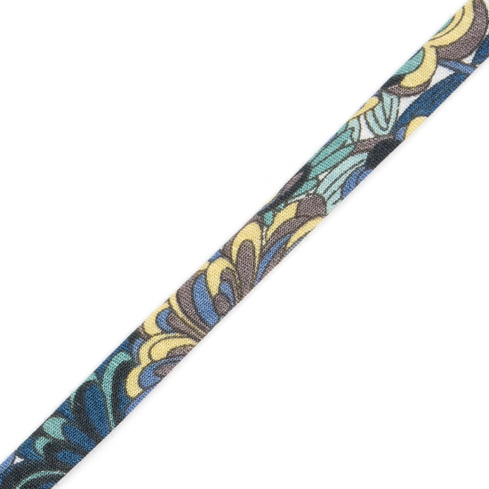 Italian Blue and Teal Floral Cotton Tubing - 0.25" Detail