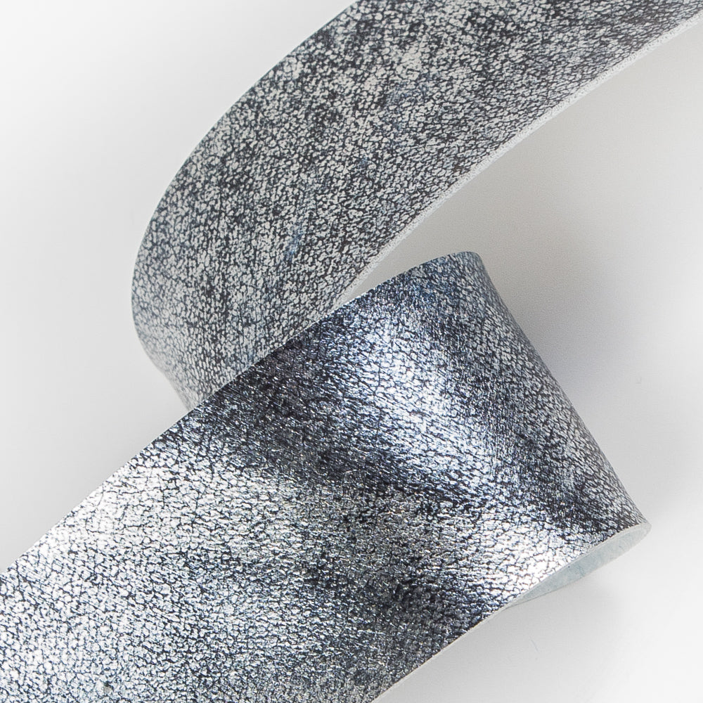 Metallic Blue and Black Faux Leather Trim - 1" Detail