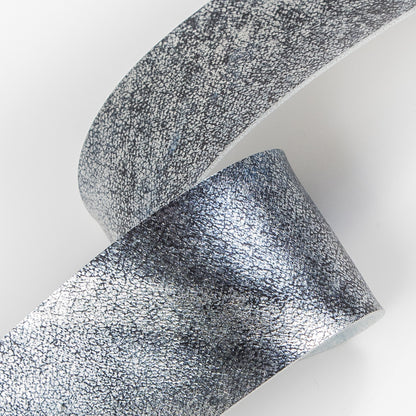 Metallic Blue and Black Faux Leather Trim - 1" Detail