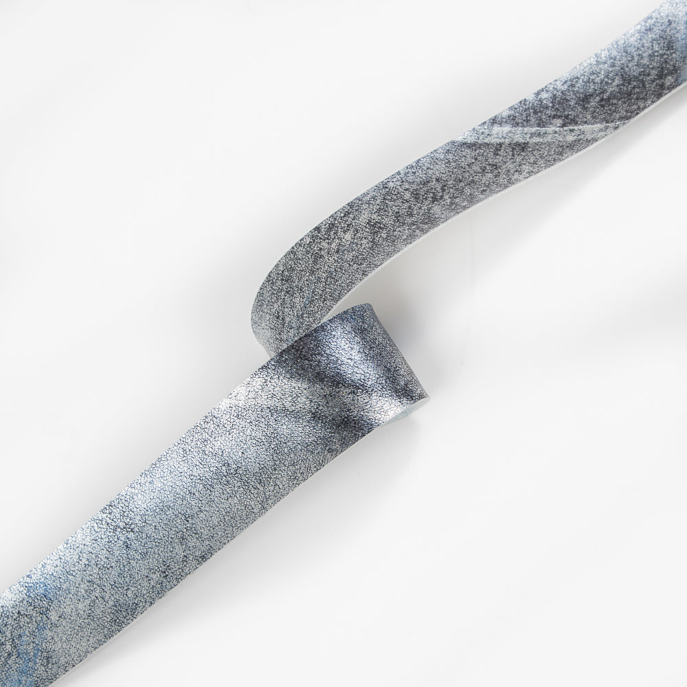 Metallic Blue and Black Faux Leather Trim - 1"