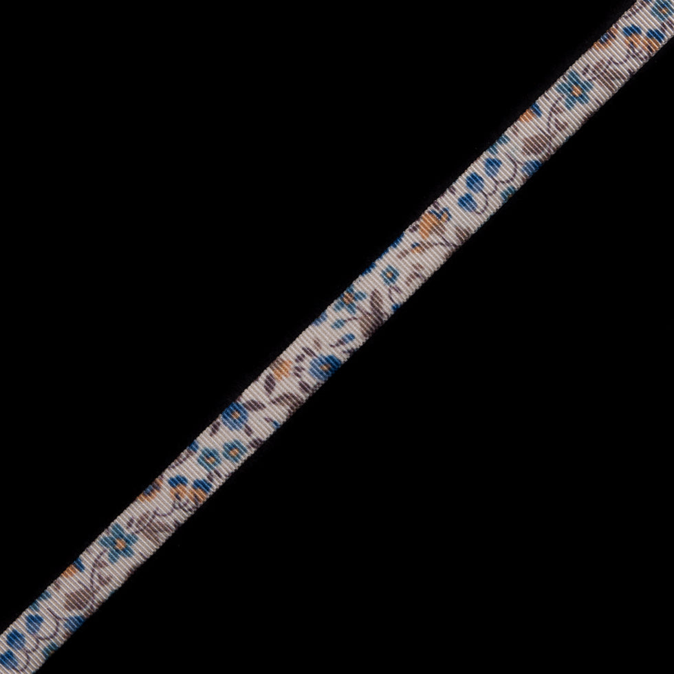 Blue Floral Printed Grosgrain Ribbon - 0.375"
