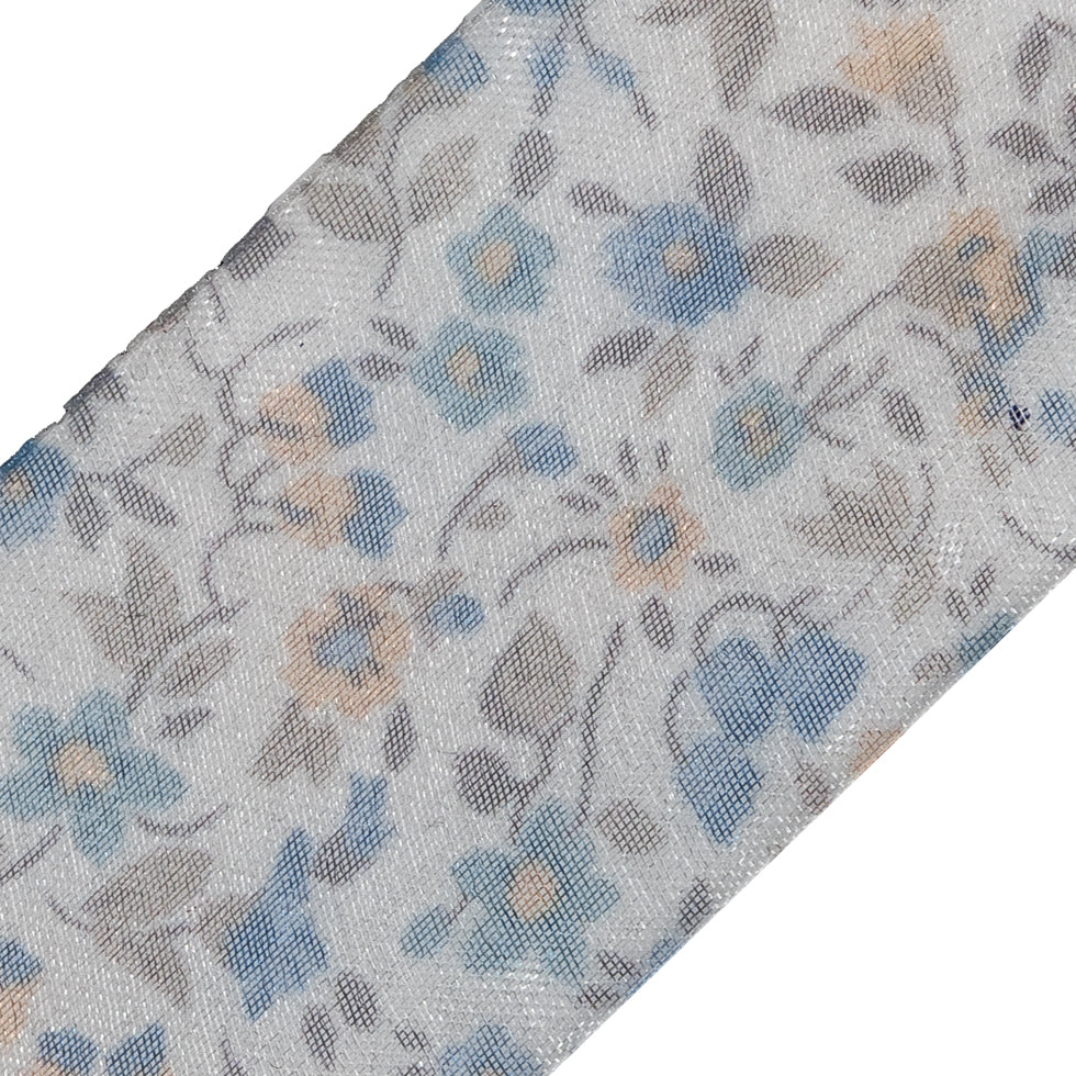 Blue Floral Printed Sheer Ribbon - 1.5 - Detail