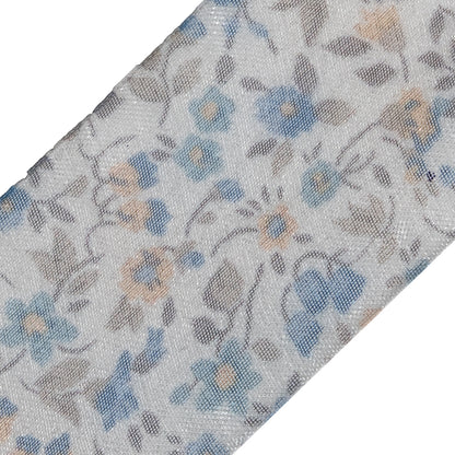 Blue Floral Printed Sheer Ribbon - 1.5 - Detail