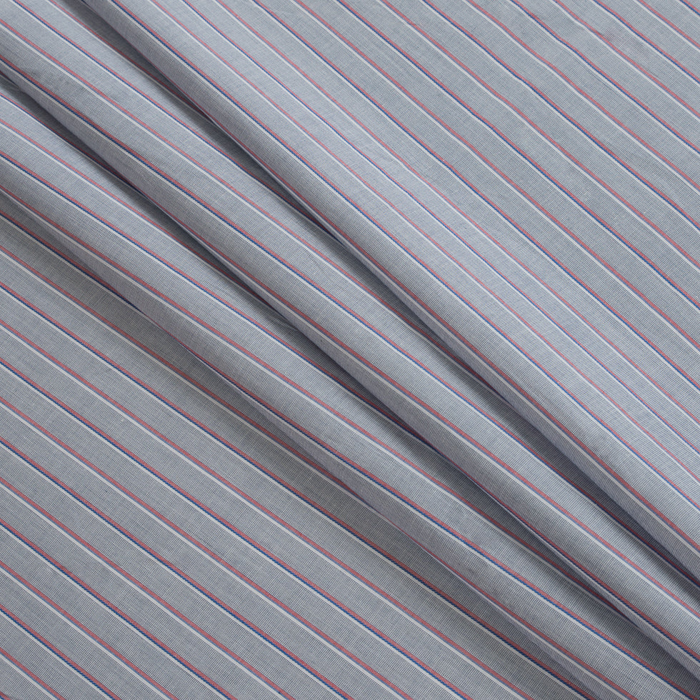 Gray Shadow Striped Cotton Shirting - Folded
