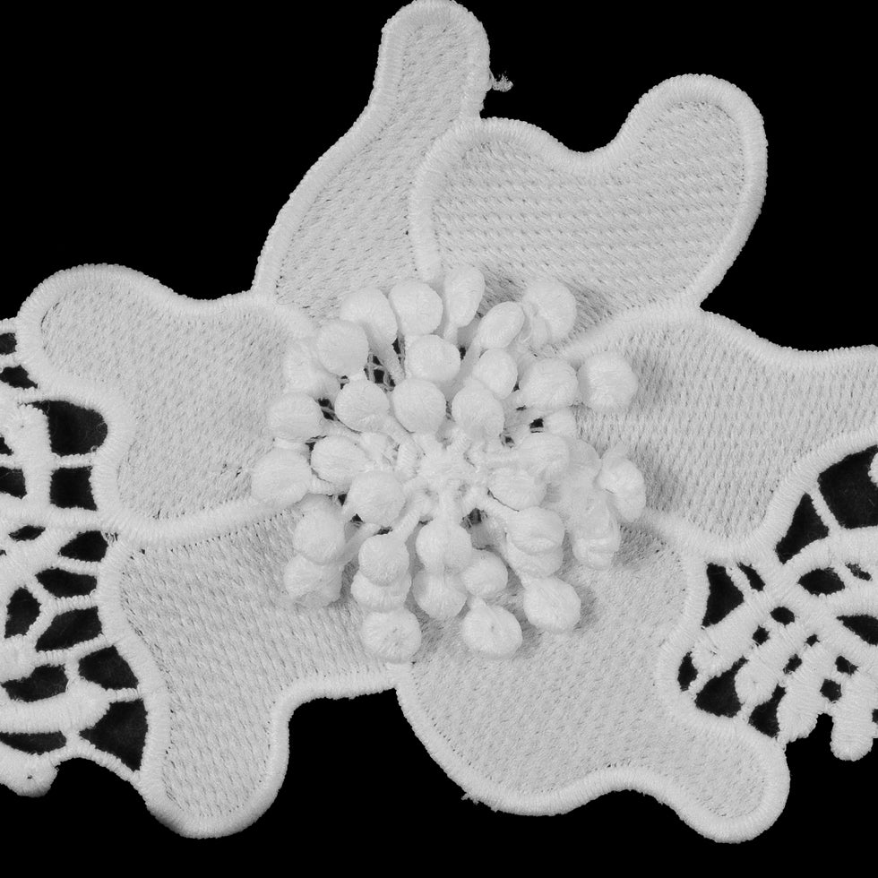 White 3D Floral Lace Trim - 3.5" Detail
