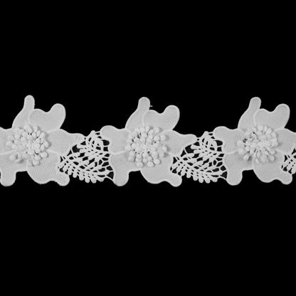 White 3D Floral Lace Trim - 3.5"