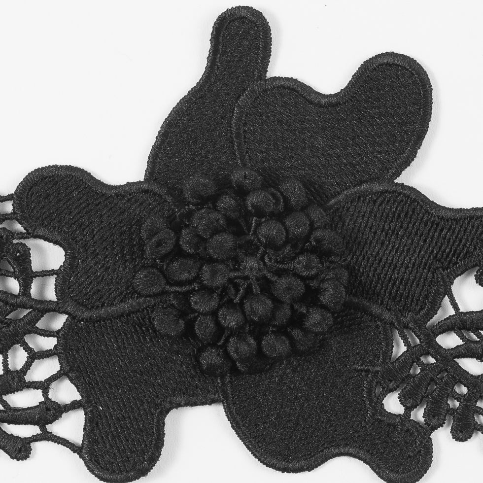 Black 3D Floral Lace Trim - 3.5 - Detail