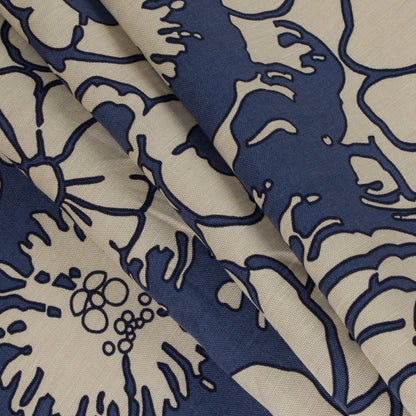 Creme Brulee/Muted Navy Floral Printed Woven - Detail