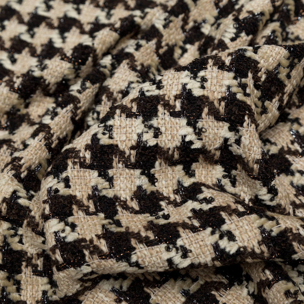 Metallic Sesame and Chestnut Houndstooth Wool Tweed Detail
