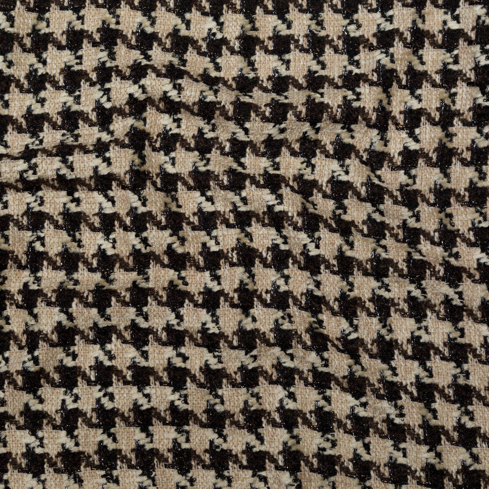 Metallic Sesame and Chestnut Houndstooth Wool Tweed