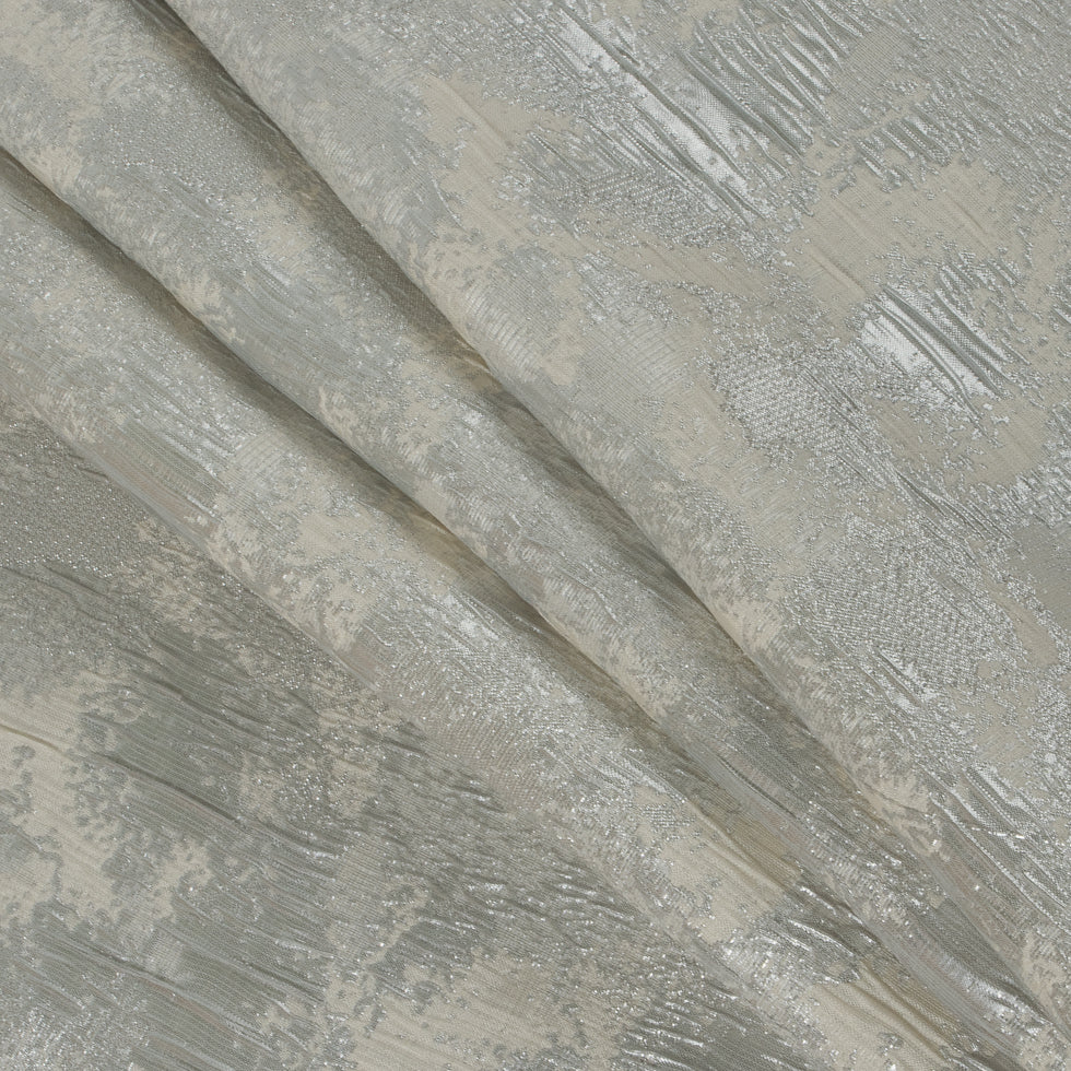 Metallic Silver/Ivory Abstract Brocade Folded