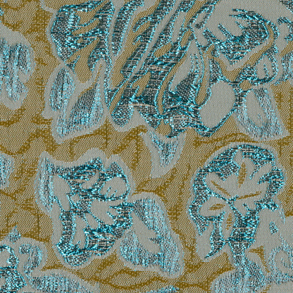 Metallic Blue/Yellow/Ivory Floral Brocade - Detail