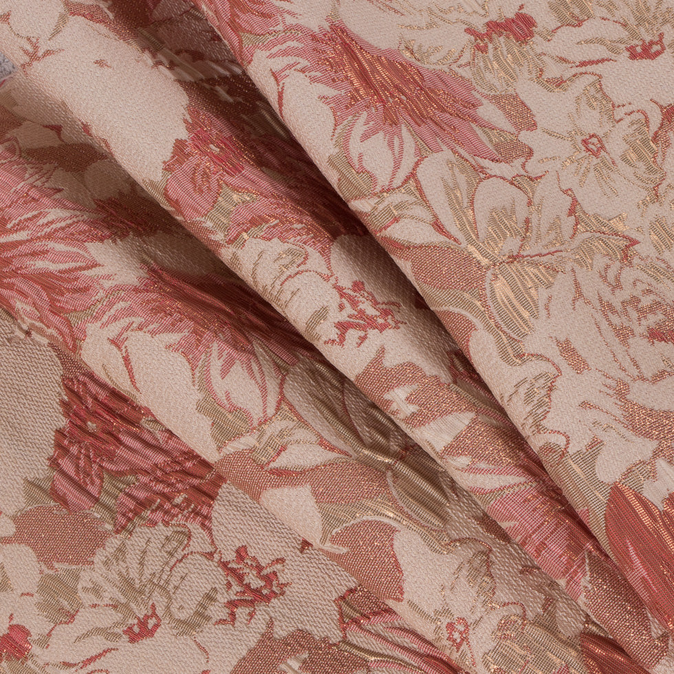 Metallic Gold/Coral/Ivory Floral Jacquard - Detail