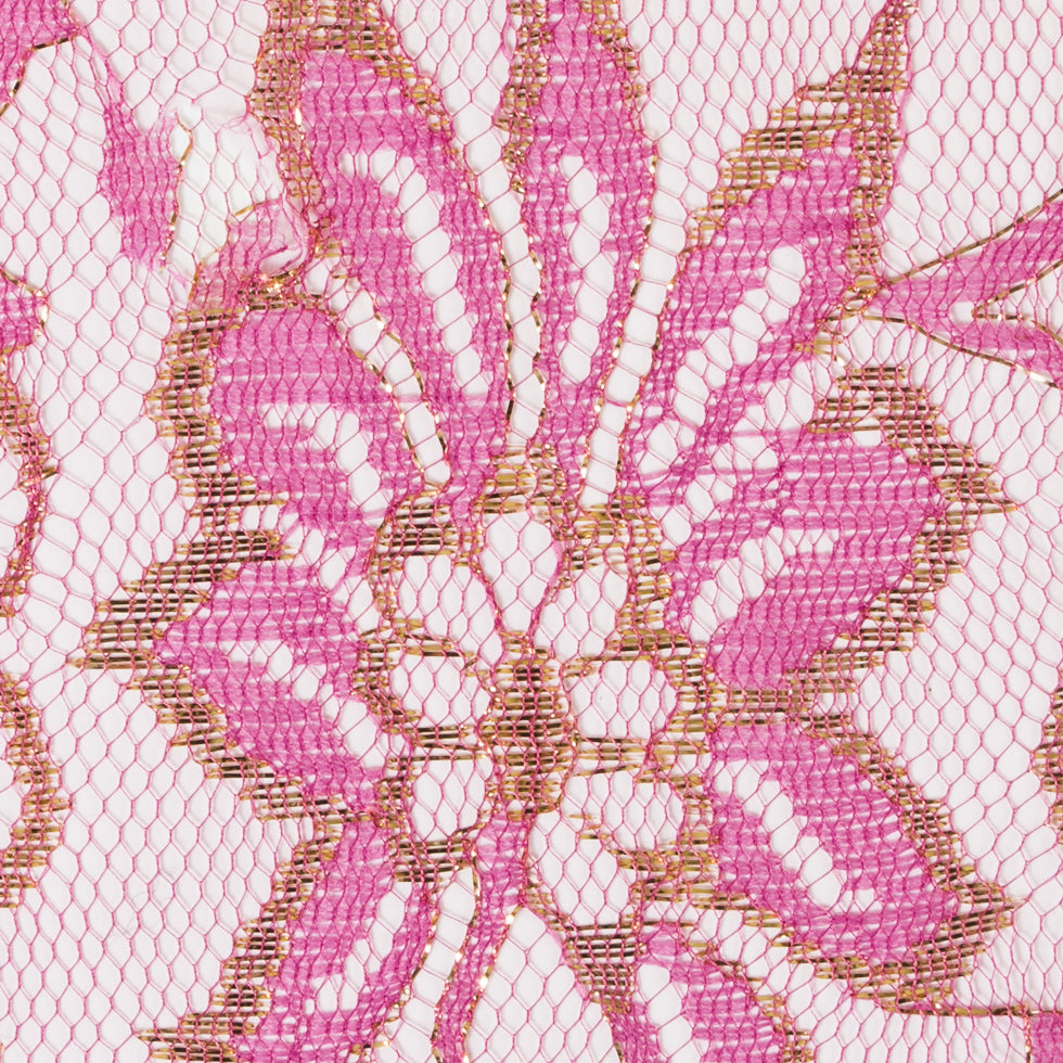 MetallicGold/Pink Fine Floral Lace w/ Scalloped Edges - Detail
