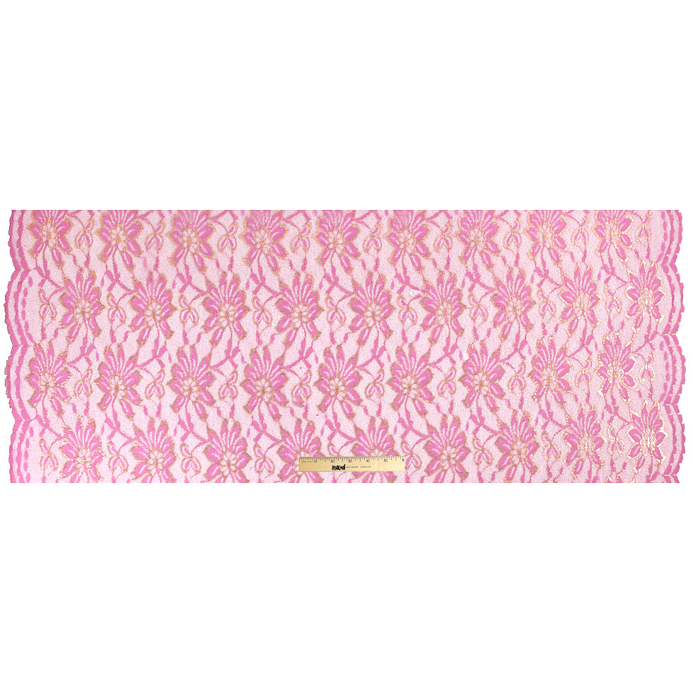 MetallicGold/Pink Fine Floral Lace w/ Scalloped Edges - Full