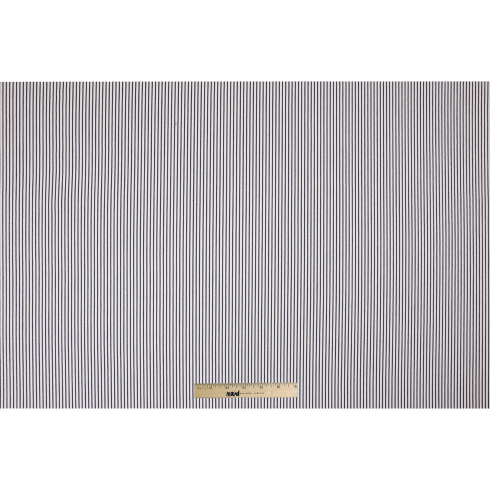 White/Navy Chalk Striped Stretch Cotton Woven Folded