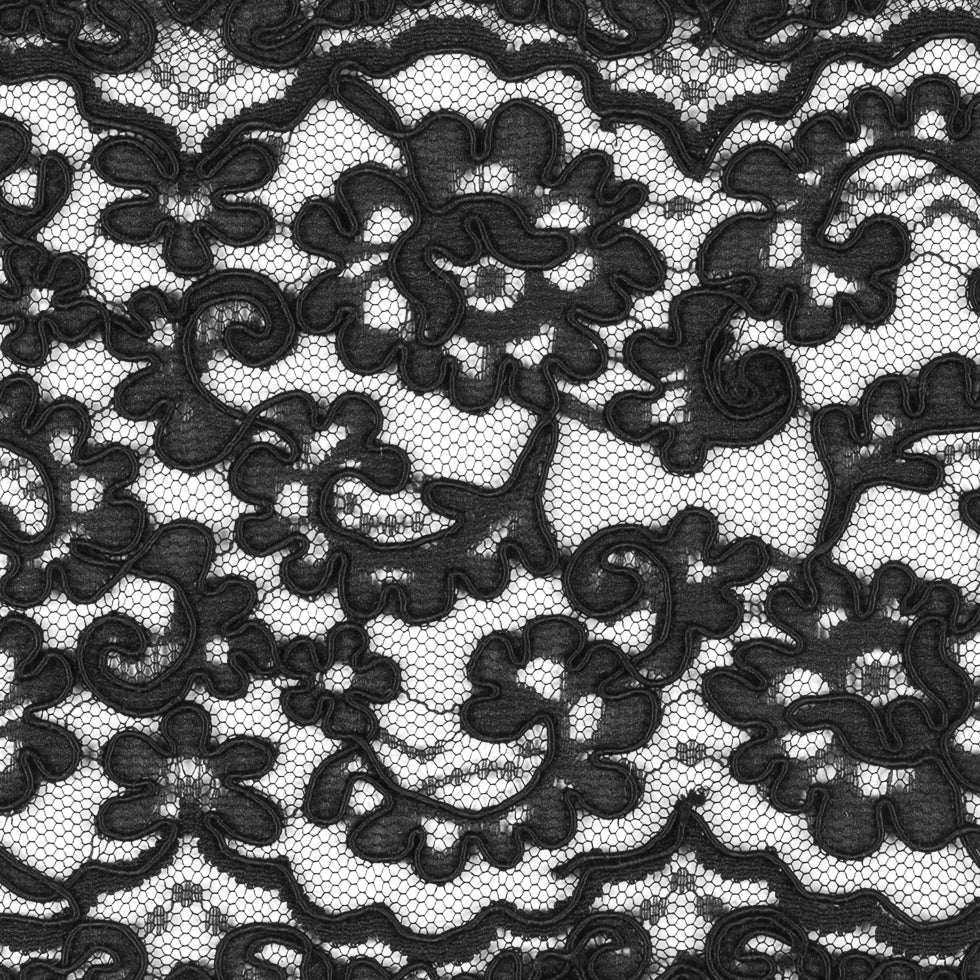 Black Corded Lace Trim - 7.25 - Detail
