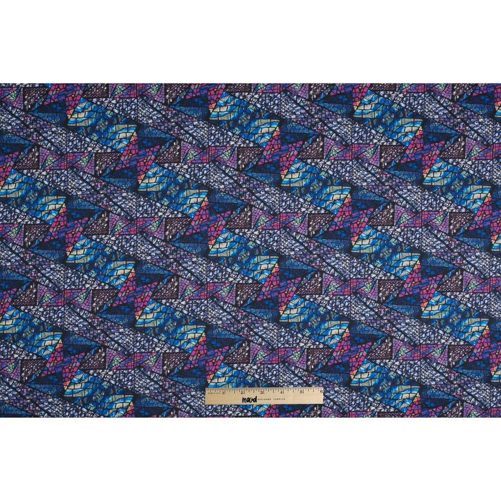 Blue Stained Glass Digitally Printed Stretch Neoprene/Scuba Knit - Folded