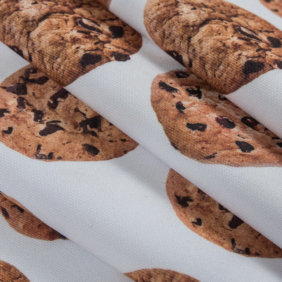 Chocolate Chip Cookie Digitally Printed Stretch Neoprene/Scuba Knit Detail