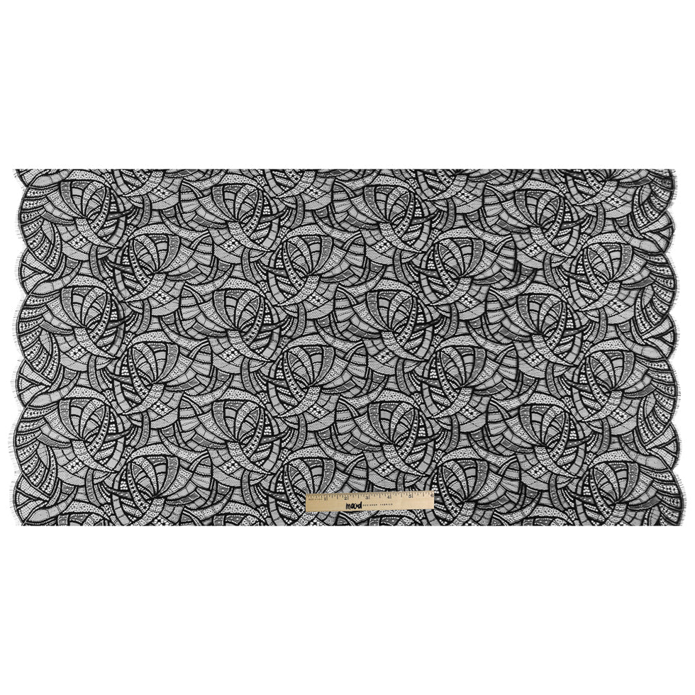 Black Abstract Geometric Lace w/ Scalloped Eyelash Edges Folded