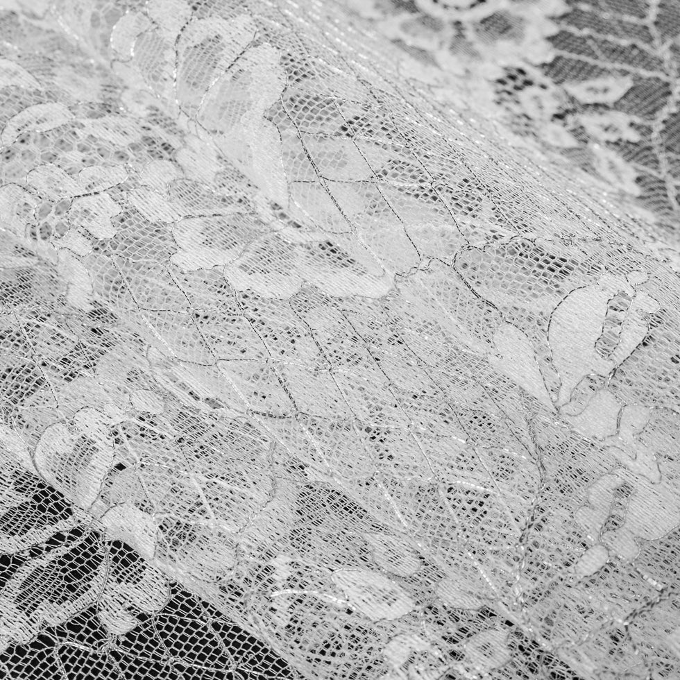 Ivory/Metallic Silver Bridal Lace w/ Scalloped Eyelash Edges - Folded