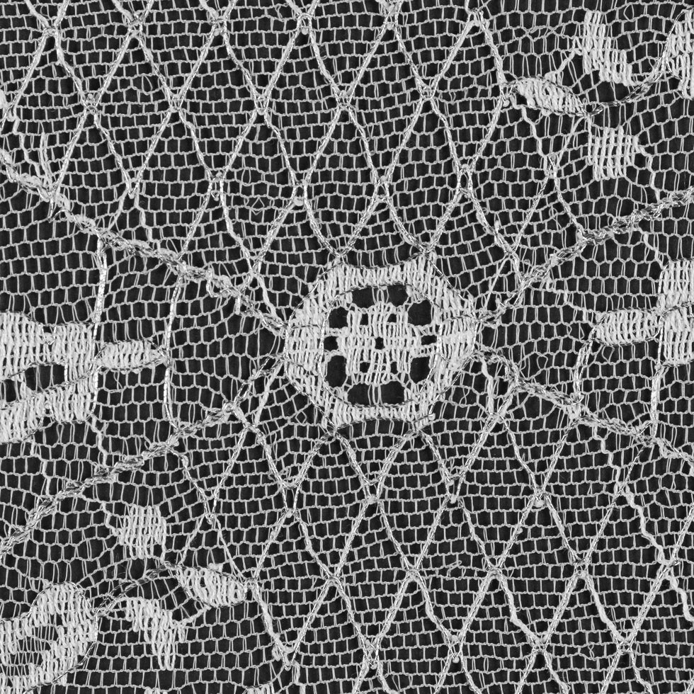 Ivory/Metallic Silver Bridal Lace w/ Scalloped Eyelash Edges - Detail