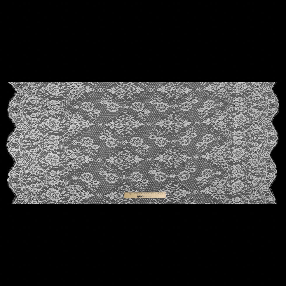 Ivory/Metallic Silver Bridal Lace w/ Scalloped Eyelash Edges - Full