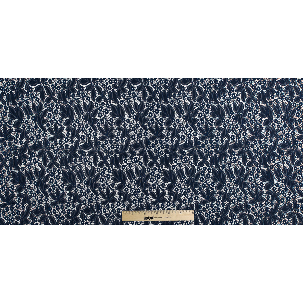 Dark Navy Floral Stretch Lace - Folded