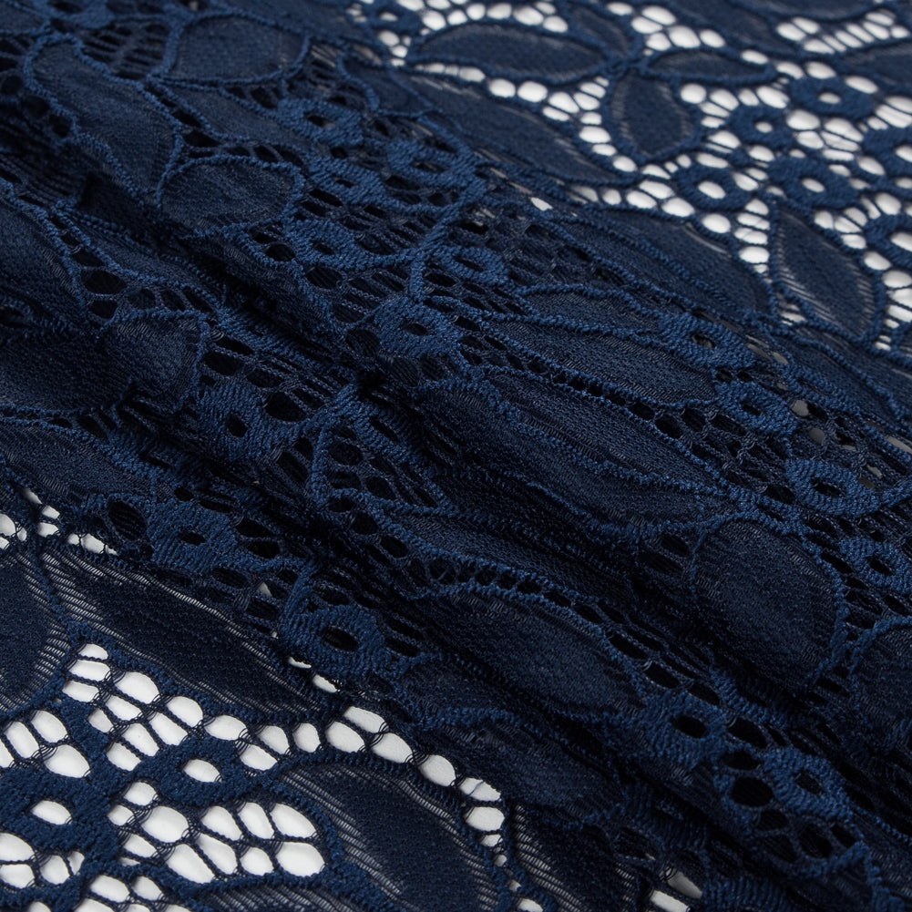Dark Navy Floral Stretch Lace - Detail