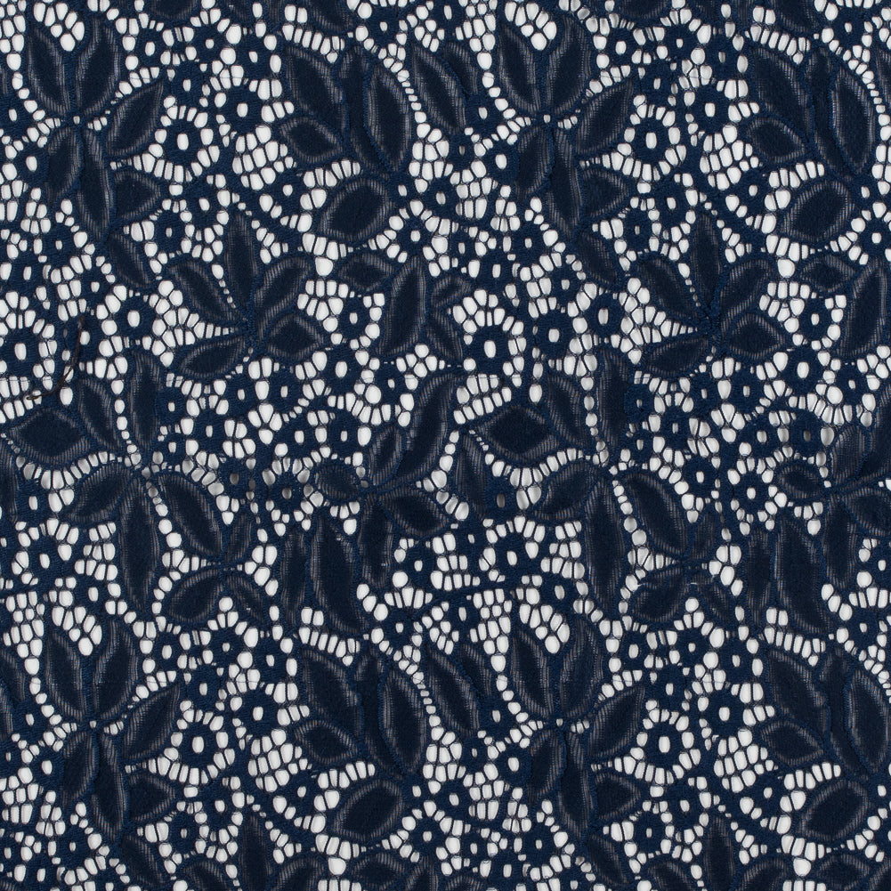 Dark Navy Floral Stretch Lace