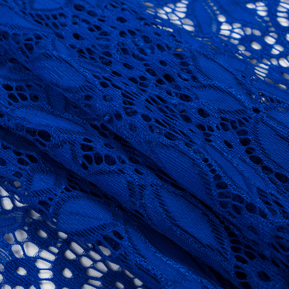 Royal Blue Floral Stretch Lace - Folded