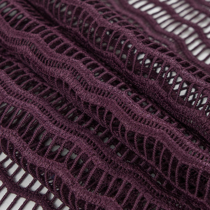 Plum Novelty Striped Guipure Lace w/ Finished Edges - Folded