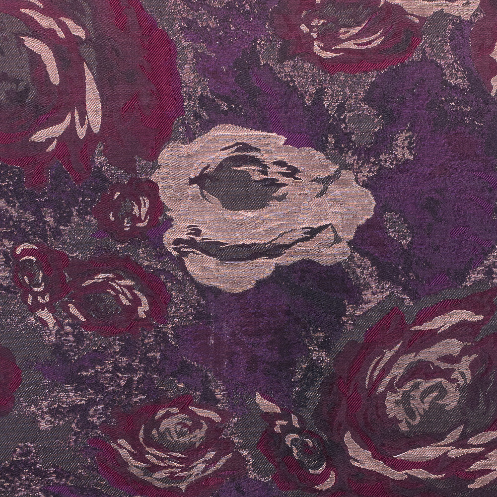Pink/Purple/Gold Metallic Rose Patterned Brocade
