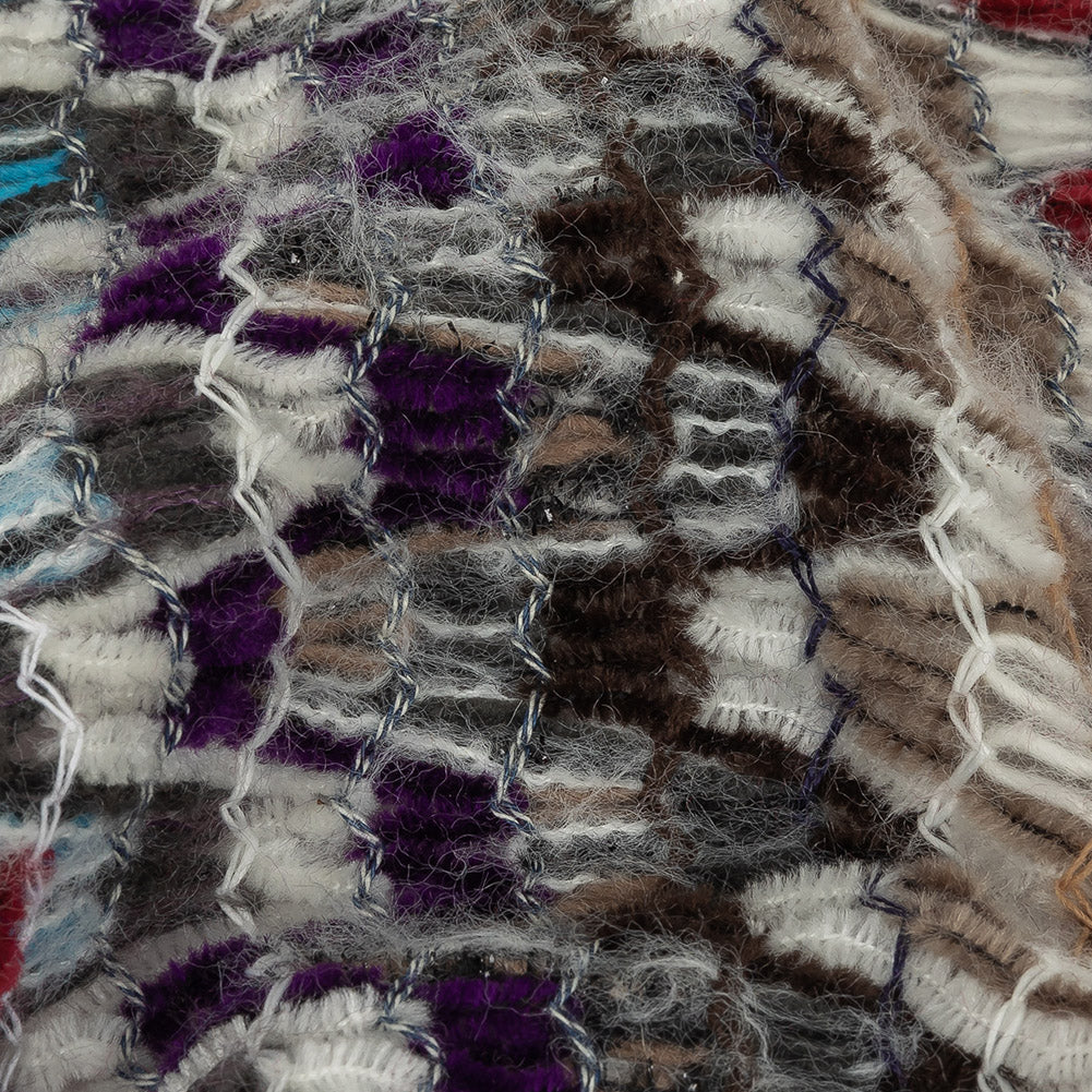Italian Purple, Brown and White Multicolor Soft Flamestitch Wool Knit Detail
