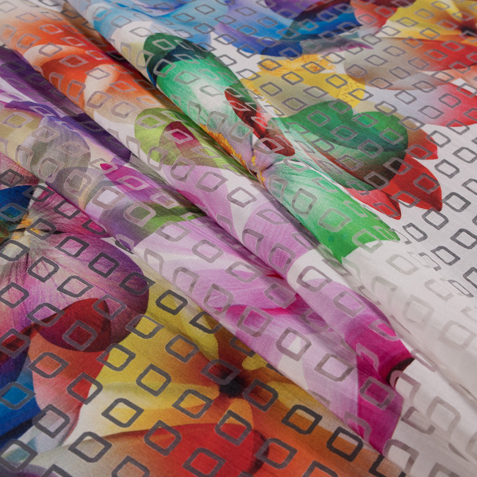 Italian Rainbow Floral Printed Novelty Geometric Laser-Cut Panel Detail