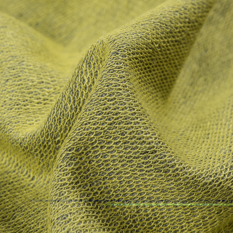 Italian Heathered Gray/Green Sheen Stretch French Terry Detail