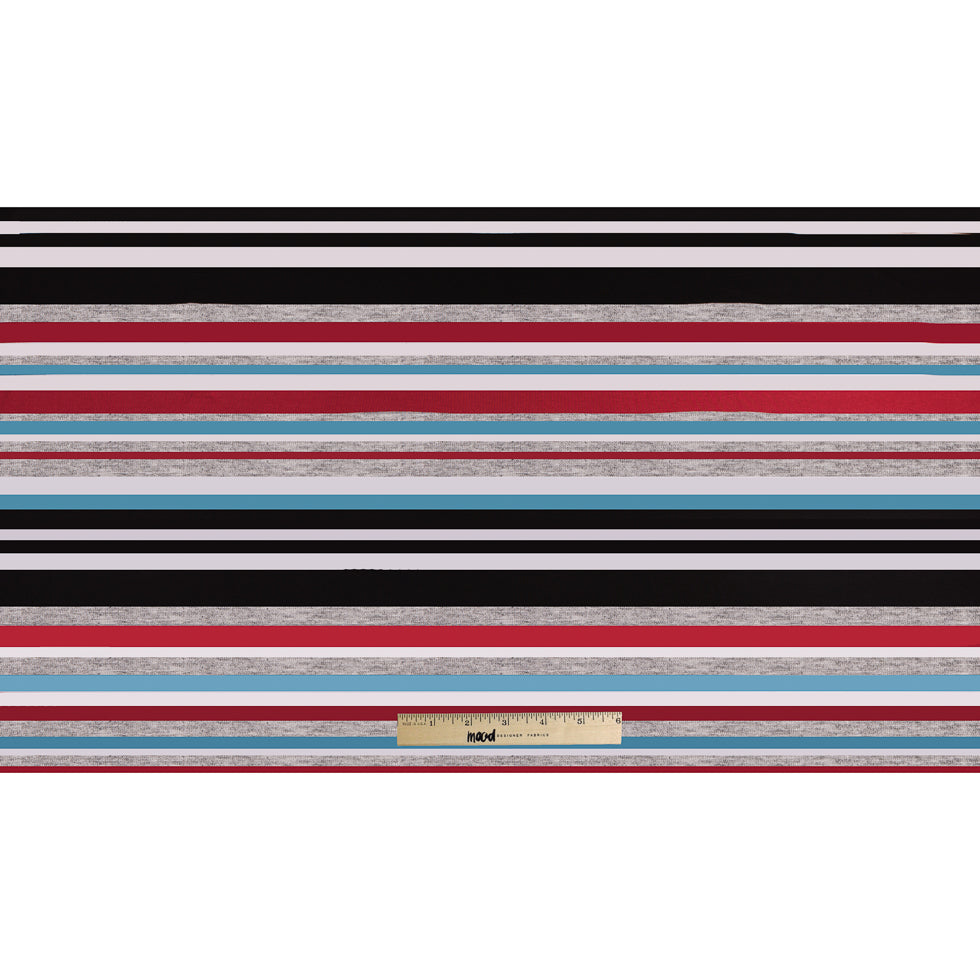 Bulgarian Red/Blue Barcode Striped Stretch Rayon Jersey Knit Full