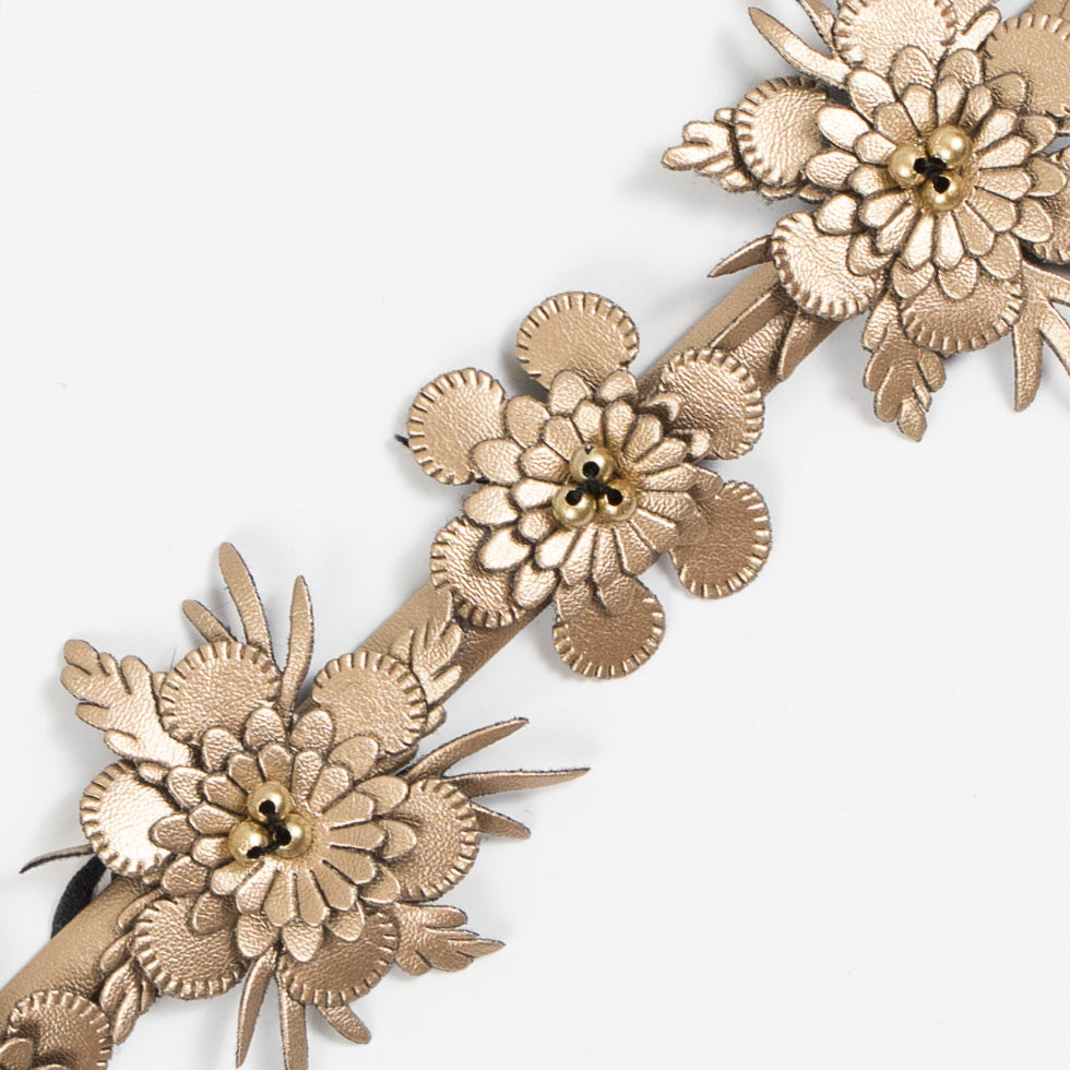 Gold Faux Leather Flower Trim - 1.5" Detail