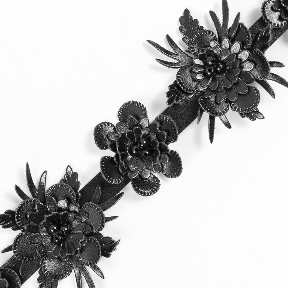 Black Faux Leather Flower Trim - 1.5 - Detail