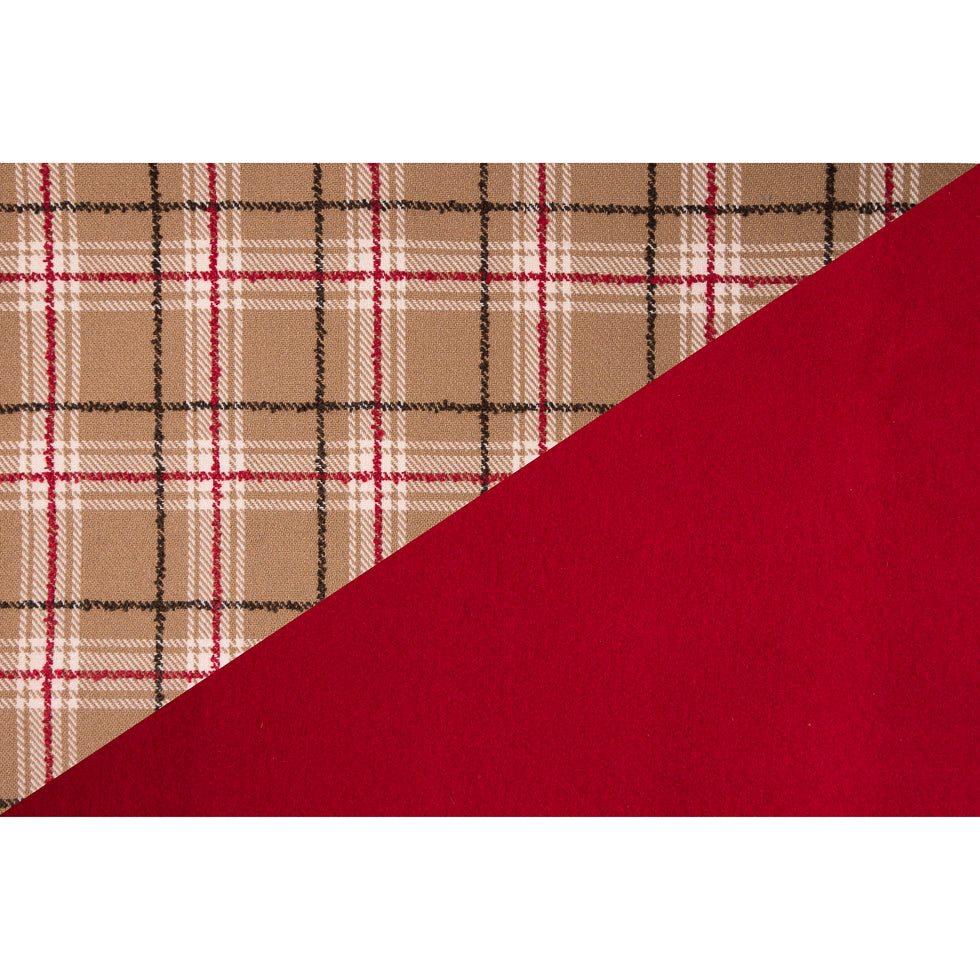 Red/Beige Plaid Wool Twill and Solid Felt Double Cloth - Full