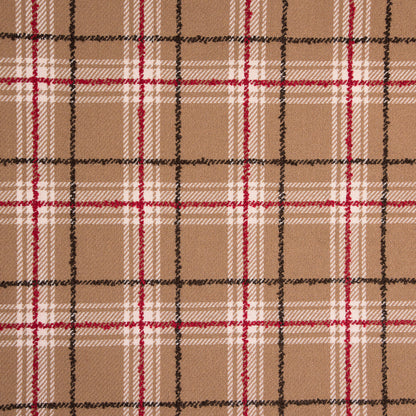Red/Beige Plaid Wool Twill and Solid Felt Double Cloth