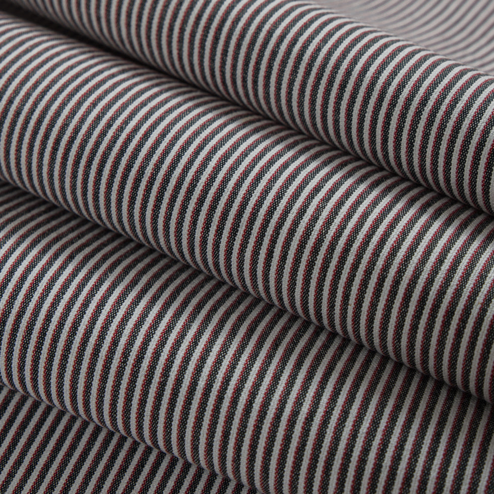 Red/Black/White Raised Shadow Stripes on Stretch Cotton Woven Folded