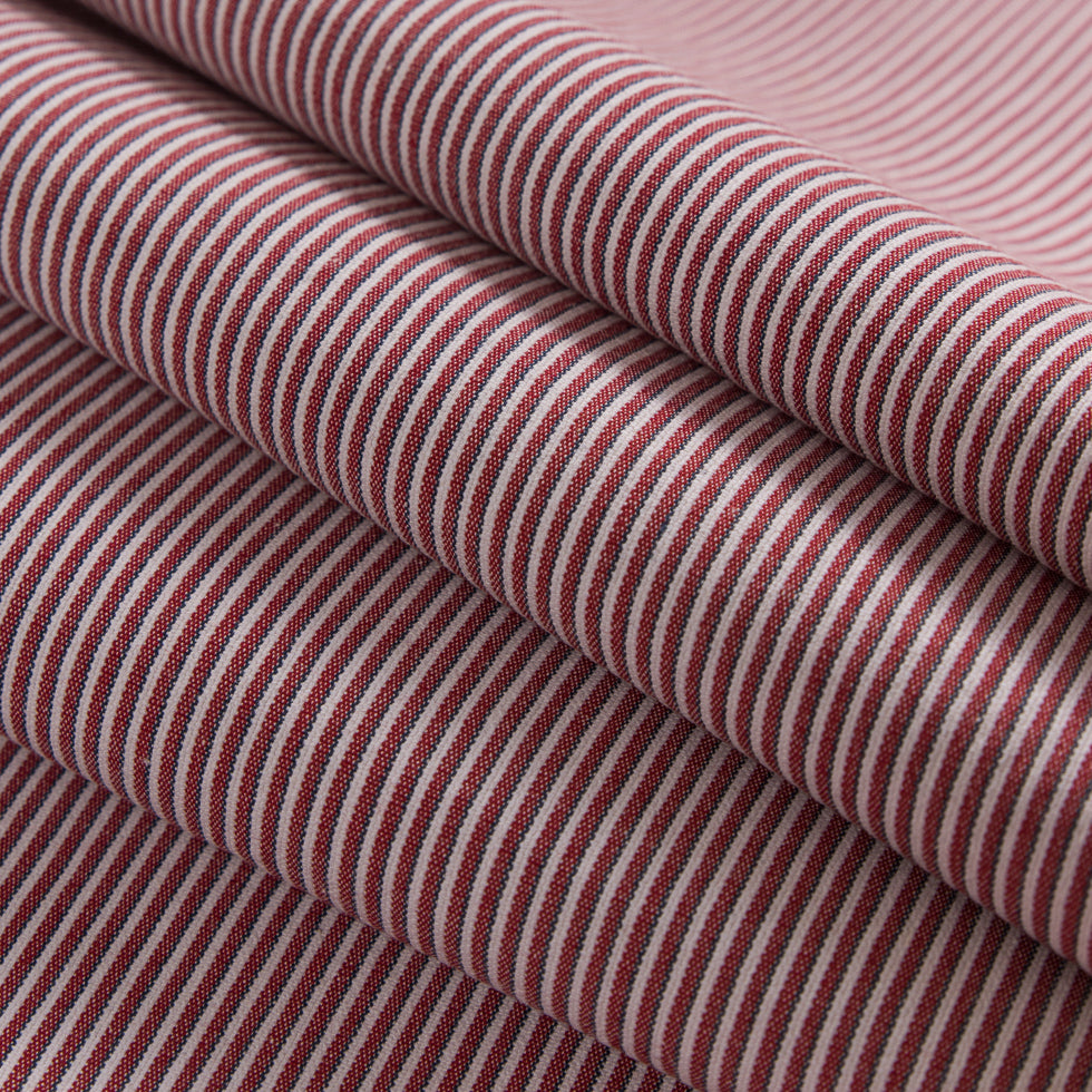 Red/Blue/White Raised Shadow Stripes on Stretch Cotton Woven Folded