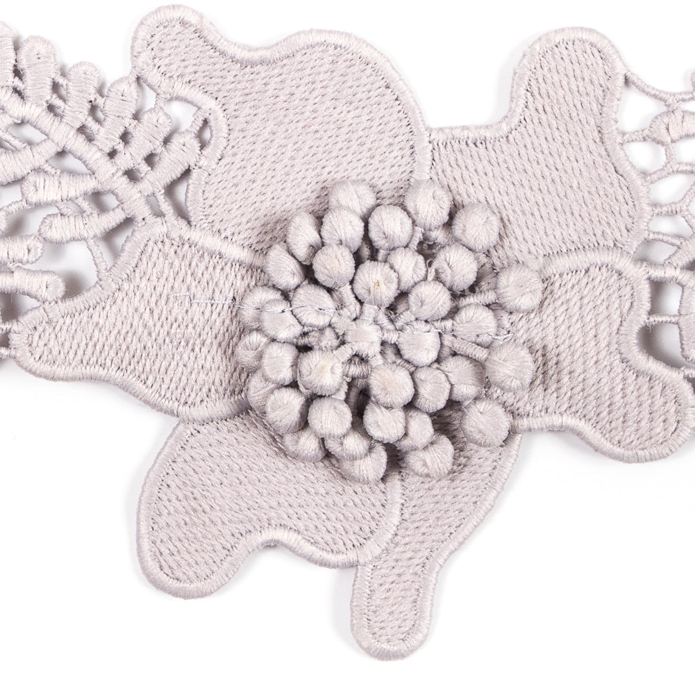 Gray 3D Floral Lace Trim - 3.5 - Detail