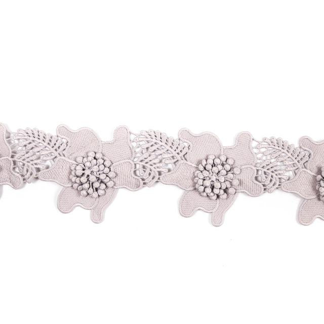 Gray 3D Floral Lace Trim - 3.5
