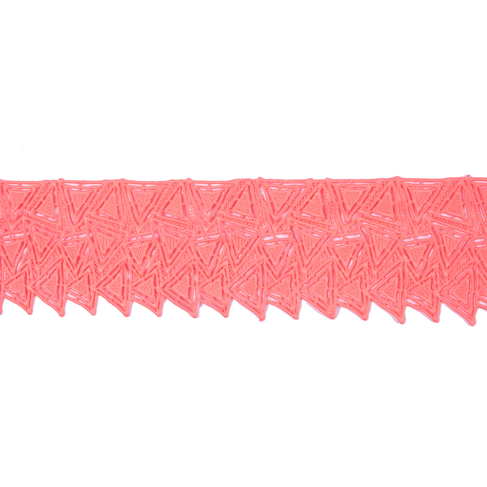 Neon Coral Geometric Venise Lace Trim - 3.25"