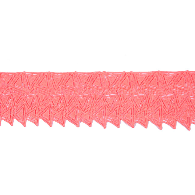 Neon Coral Geometric Venise Lace Trim - 3.25"